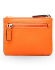 RFID Small leather zip coin pouch, orange pebble grain, front