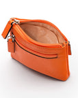 RFID Small leather zip coin pouch, orange pebble grain, inside