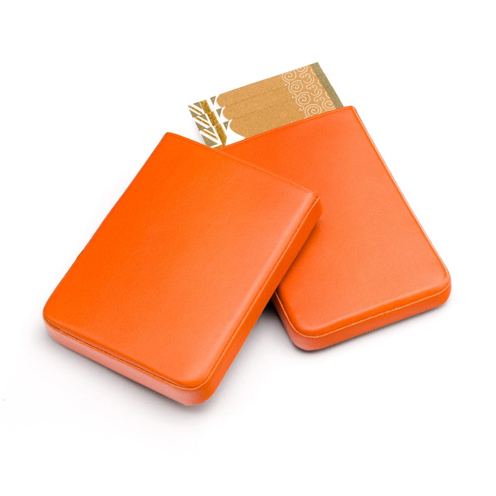 Pull apart business card holder, orange, open