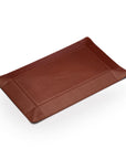 Rectangular leather valet tray, dark tan with green, flat base