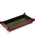 Rectangular leather valet tray, dark tan with green