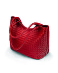 Woven leather shoulder bag, oxblood red, side
