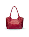 Woven leather shoulder bag, oxblood red, front