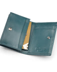 Expandable leather business card holder with stud, petrol blue, inside
