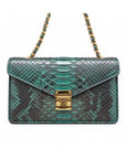 Mila Genuine Python Leather Crossbody & Shoulder Bag, Petrol Green, with strap