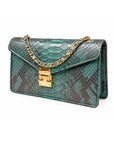 Mila Genuine Python Leather Crossbody & Shoulder Bag, Petrol Green, side
