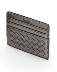 Flat woven leather card holder, pewter, back