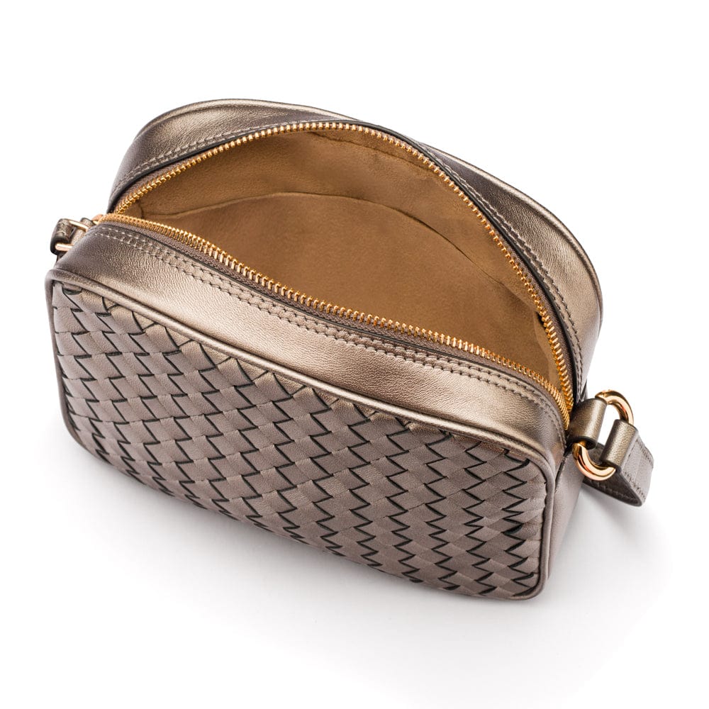 Ivy woven camera bag, pewter, interior