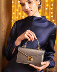 Maya top handle bag, pewter, lifestyle