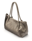Midi woven leather bag, pewter, side