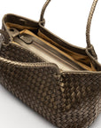 Midi woven leather bag, pewter, inside