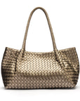 Midi woven leather bag, pewter, front