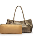 Midi woven leather bag, pewter, inner bag