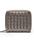 Small zip around woven leather accordion purse, pewter, back