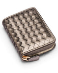 Small zip around woven leather accordion purse, pewter