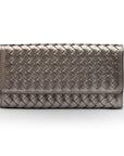 Woven leather concertina purse, pewter, front