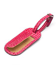 Leather luggage tag, pink croc, front open