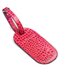 Leather luggage tag, pink croc, front