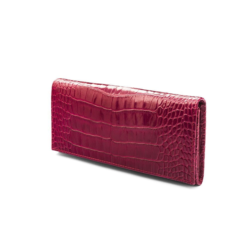 Leather Mayfair concertina purse, pink croc, front