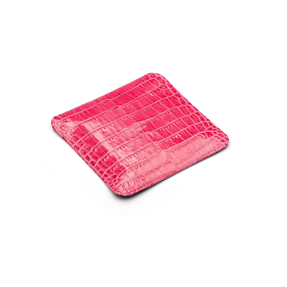 Small leather valet tray, pink croc, flat base