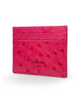 Flat ostrich leather credit card case, pink ostrich leather, back