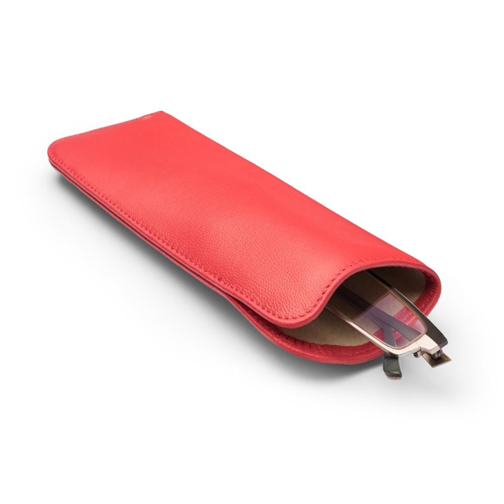 Large leather glasses case, soft pink, inside