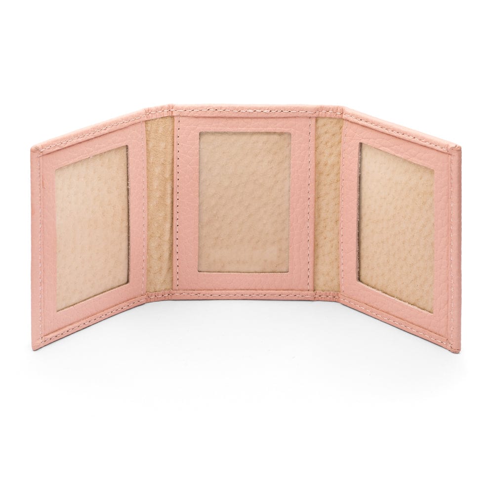 Mini leather trifold photo frame, pink, 60 x 40mm, inside