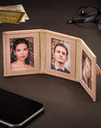 Mini leather trifold photo frame, pink, 60 x 40mm, lifestyle