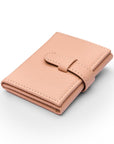 Mini leather trifold photo frame, pink, 60 x 40mm, front