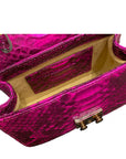 Small real python top handle bag, pink, inside