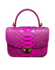 Small real python top handle bag, pink, front