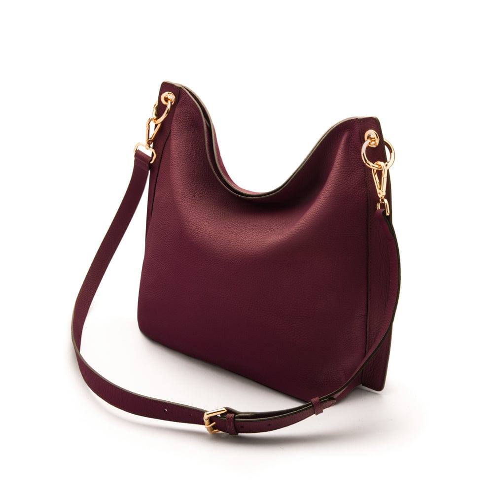 Carol Ann slouchy leather shoulder bag, purple, with detachable shoulder strap
