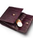 Leather purse with equestrian clasp, purple croc, coin purse