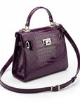 Leather Catherine bag, purple patent croc, with strap
