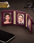 Mini leather trifold photo frame, purple, 60 x 40mm, lifestyle