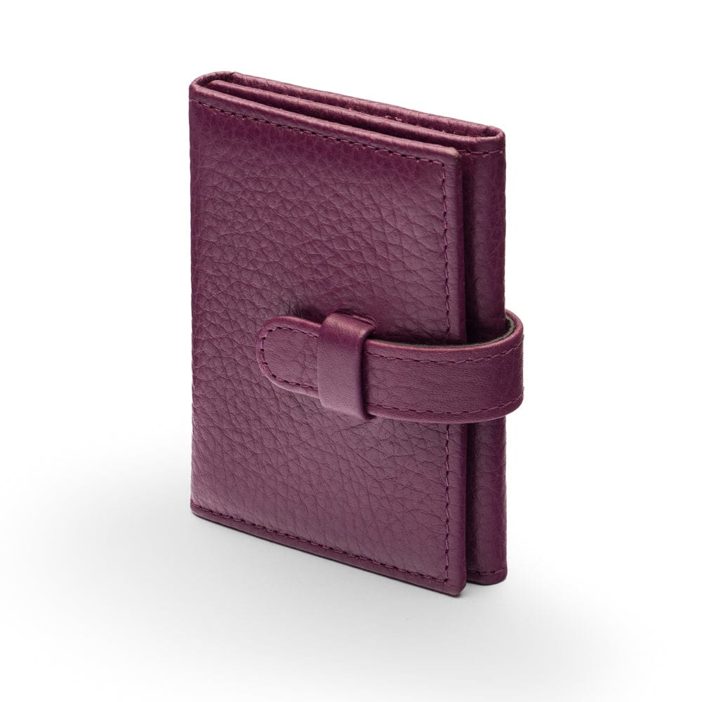 Mini leather trifold photo frame, purple, 60 x 40mm, side