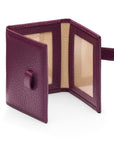 Mini leather trifold photo frame, purple, 60 x 40mm, open