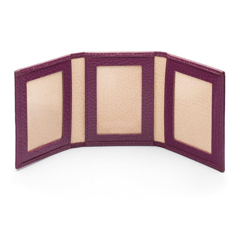 Mini leather trifold photo frame, purple, 60 x 40mm, inside