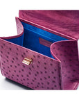 Mini ostrich leather Morgan Bag, top handle bag, purple, inside