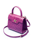 Mini ostrich leather Morgan Bag, top handle bag, purple, side