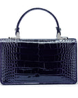 Luxury Leather Maya Top Handle Crossbody Bag, Purple Patent Croc, back