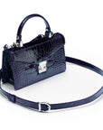 Luxury Leather Maya Top Handle Crossbody Bag, Purple Patent Croc, side