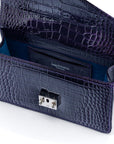 Luxury Leather Maya Top Handle Crossbody Bag, Purple Patent Croc, inside