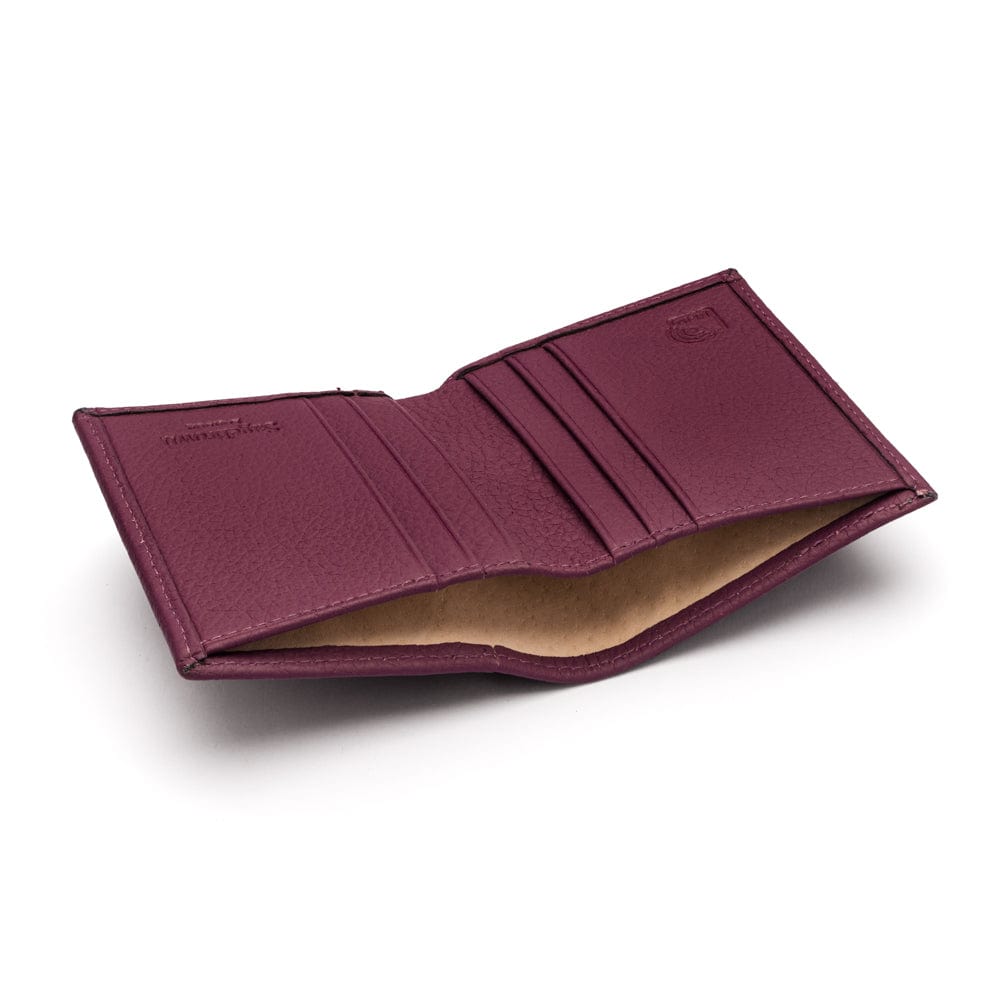 RFID leather wallet with 4 CC, purple, inside