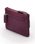 RFID Small leather zip coin pouch, purple pebble grain, front side