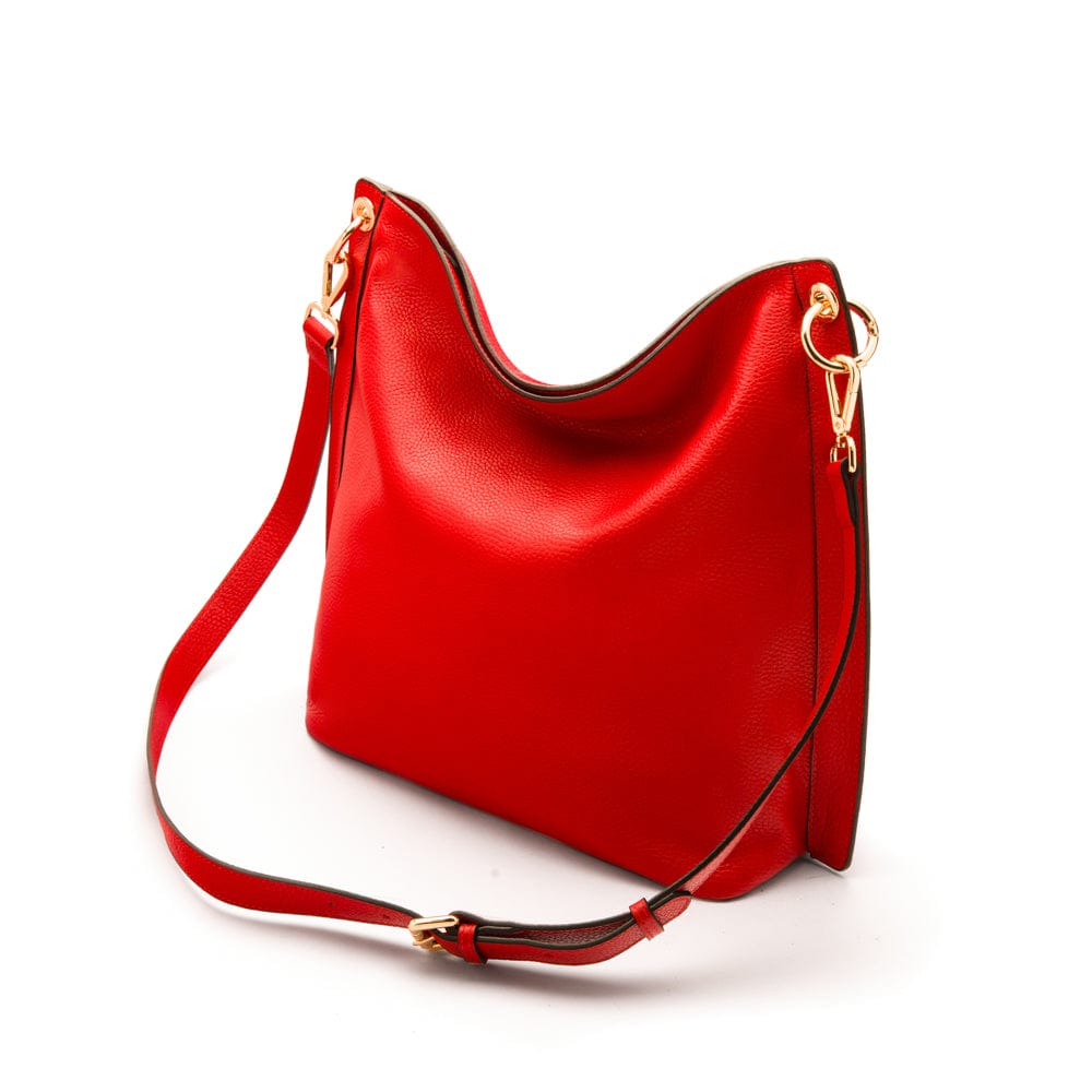Carol Ann slouchy leather shoulder bag, red, with shoulder strap