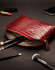 Leather cosmetic bag, red croc, lifstyle