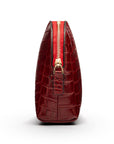 Leather cosmetic bag, red croc, side