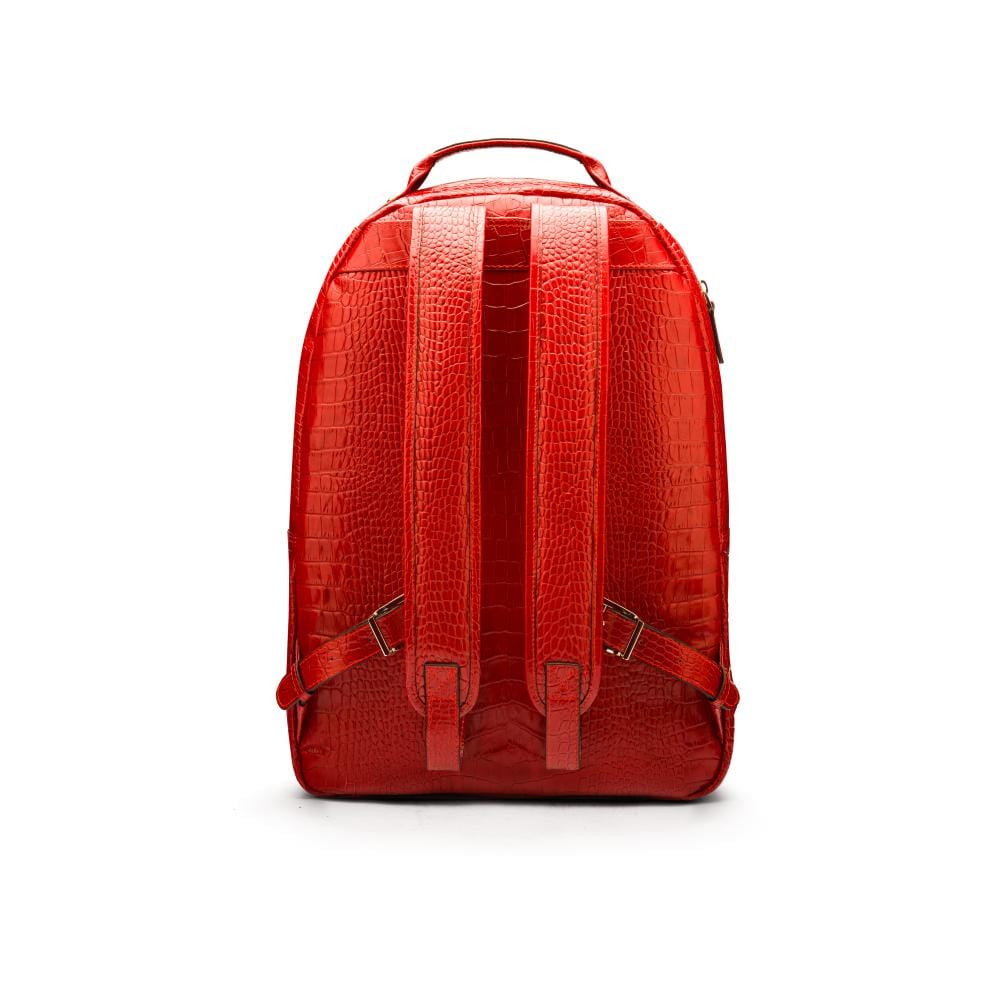 Men's leather 15" laptop backpack, red croc-effect, back