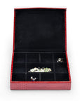 Large Leather Cufflink And Jewellery Box, Red Croc Effect With Black, open